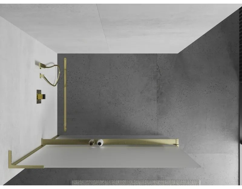 Mexen Kioto+ L, sprchová zástena Walk-In s poličkou a vešiakom 80 x 200 cm, 8mm sklo námraza, zlatý matný profil, 800-080-123-55-30