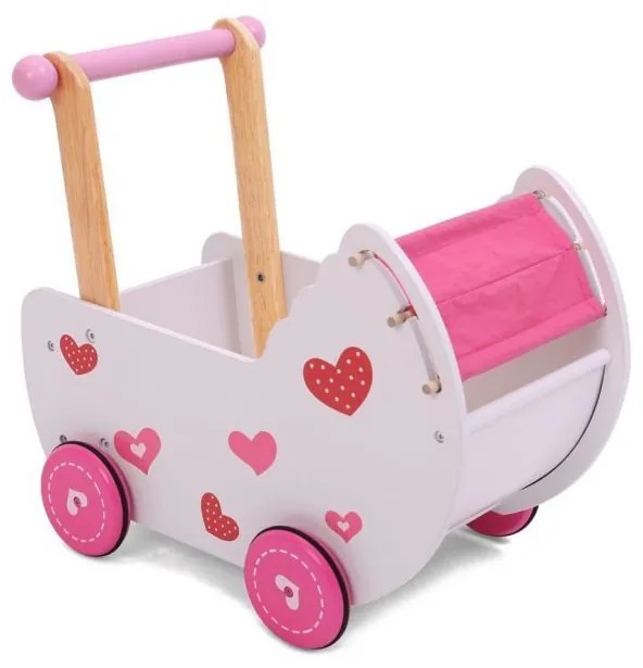 EcoToys Drevené chodítko Kočík, ružová-biela, 2150