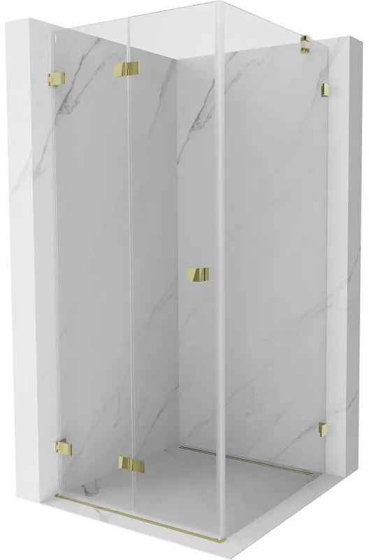 Mexen Lunar-F, skladací sprchový kút ľavý 70 x 70 cm, 8mm číre sklo, zlatý profil, 836-070-070-50-00-L
