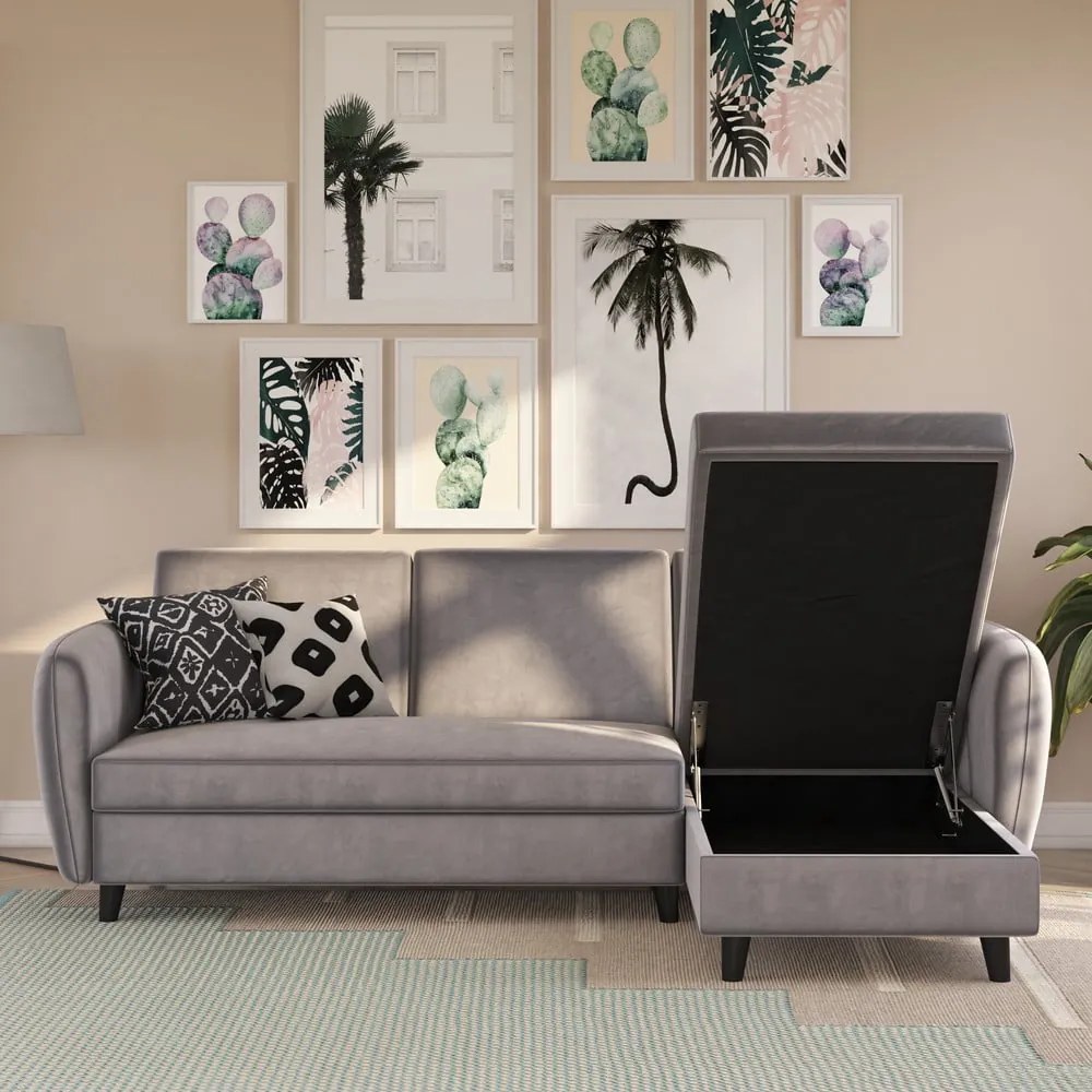 Sivá zamatová rozkladacia rohová pohovka Perry – Støraa