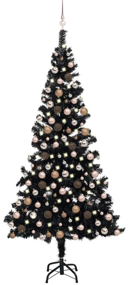 Umelý vianočný stromček s LED a súpravou gulí 210 cm čierny PVC 3077591
