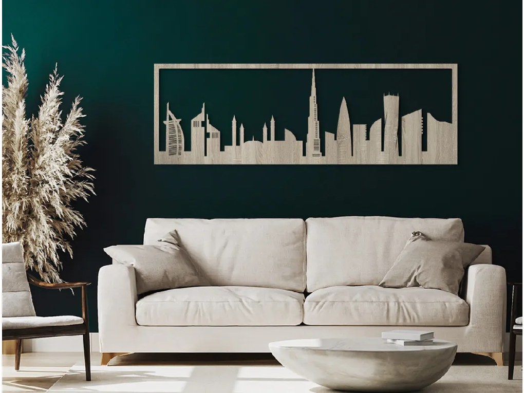 drevko Obraz Dubaj panoráma Rozmer obrazu: 29,5 x 89 cm, Farba dekorácie: Čierna