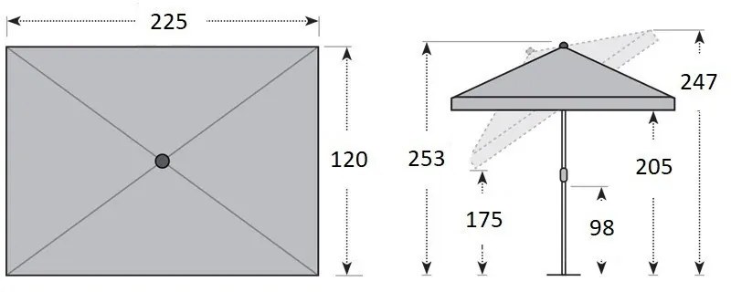 Doppler SUNLINE WATERPROOF 225 x 120 cm – naklápací slnečník šedá (kód farby 827), 100 % polyester