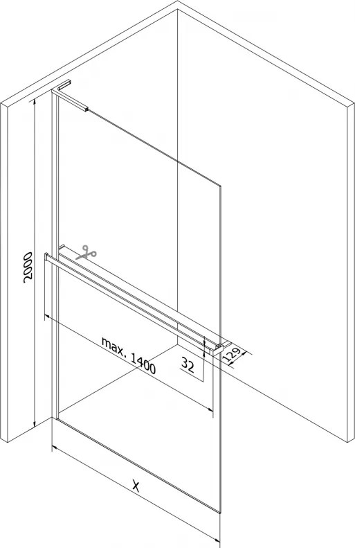 Mexen Kioto+ L, sprchová zástena Walk-In s poličkou a vešiakom 80 x 200 cm, 8mm šedé sklo, grafitový profil, 800-080-123-66-40
