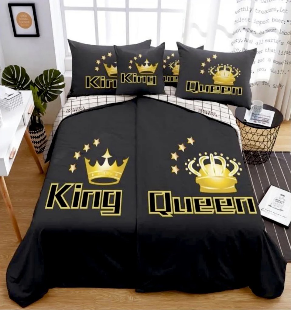 6 dielne Obliečky polycotton King&amp;Queen gold 200x140cm+90x70cm TiaHome