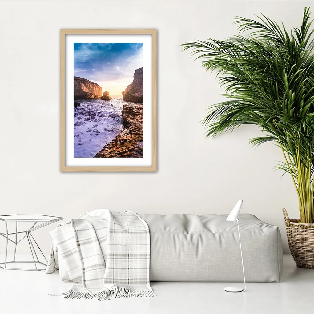Gario Plagát Oceán a skaly Farba rámu: Hnedá, Rozmery: 30 x 45 cm