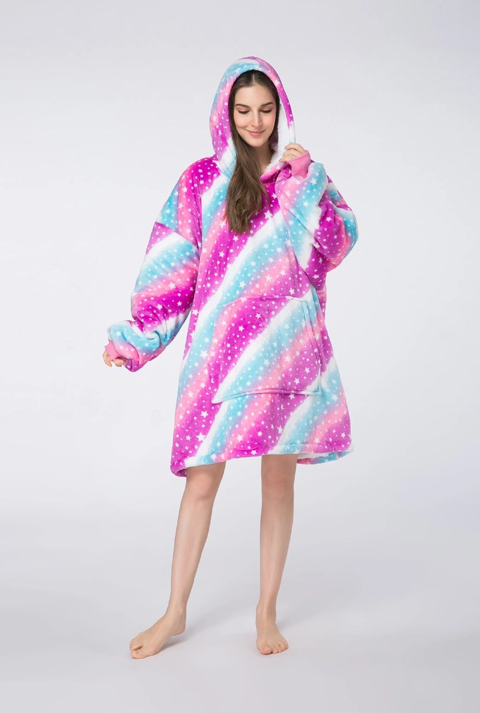 Baránková mikinová deka s rukávmi a kapucňou AURORA farebná