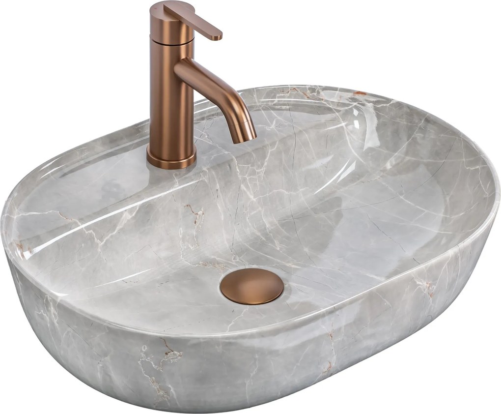 Rea Aura 51, oválne umývadlo na dosku, 505x385x135mm, imitácia kameňa, REA-U3227