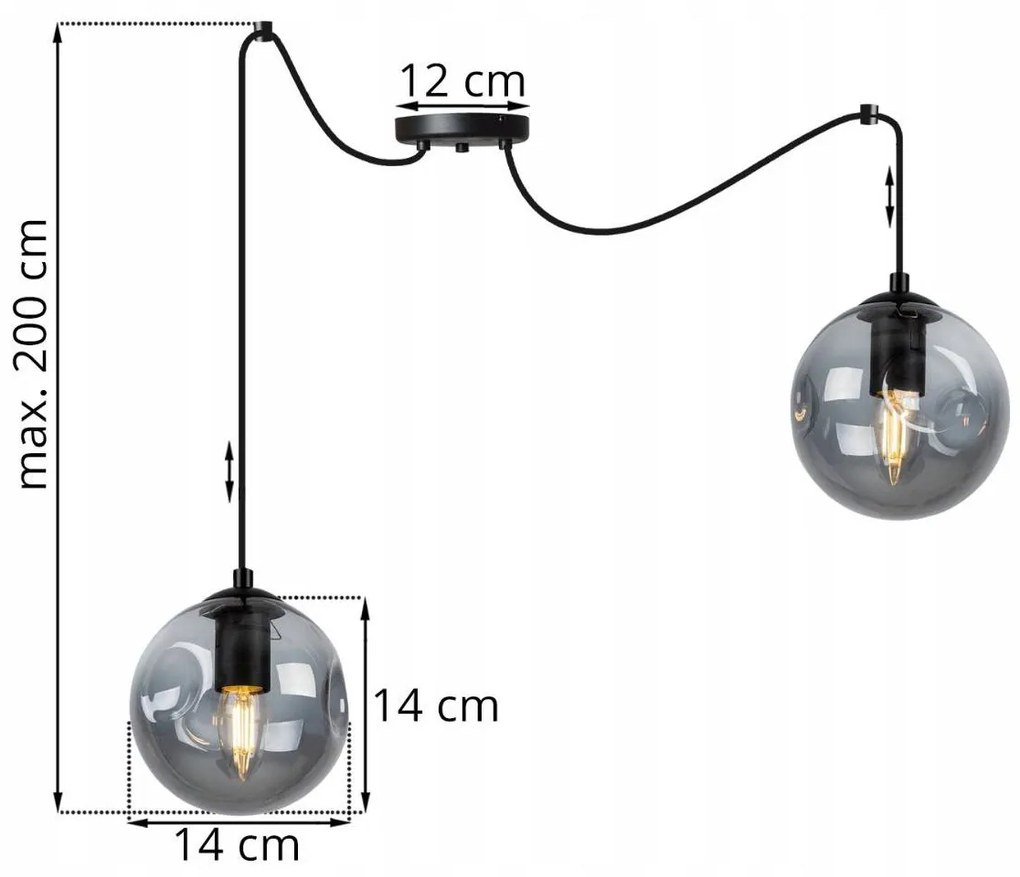 Závesné svietidlo Monako Spider, 2x transparentné sklenené tienidlo