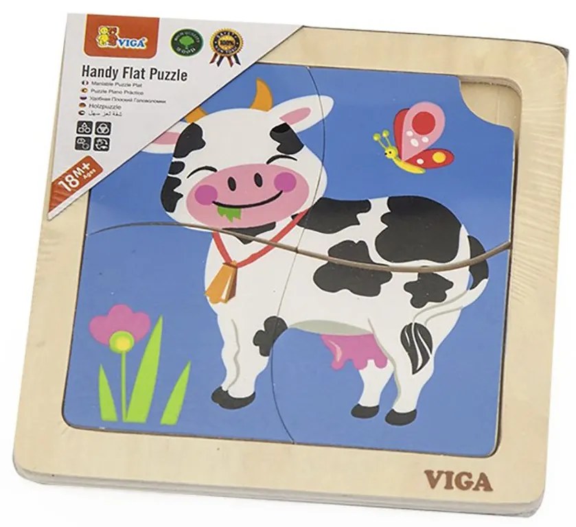 Drevené puzzle pre najmenších Viga 4 ks Kravička