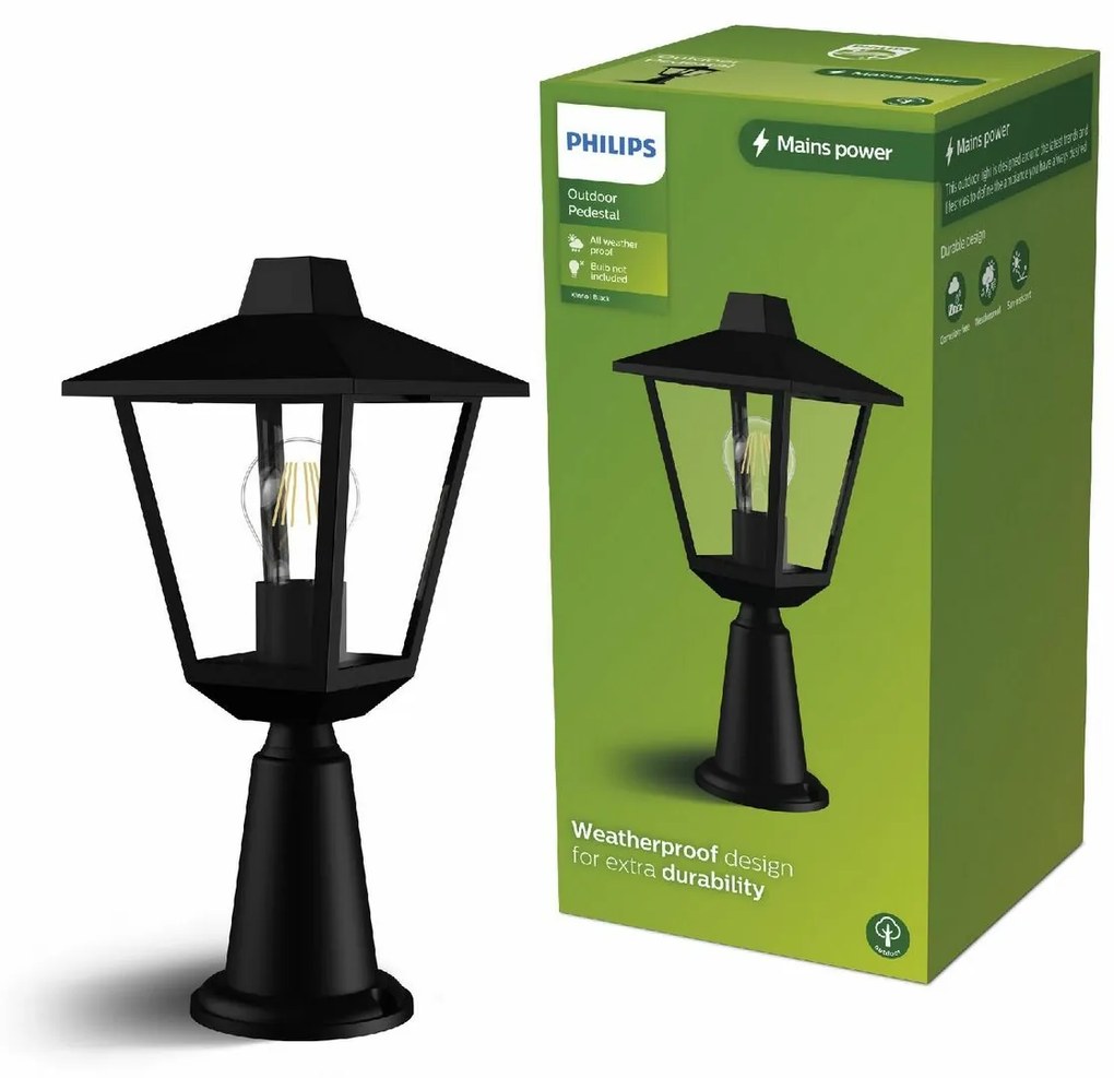Vonkajšie stĺpové svietidlo Philips Kinno čierne,38,5 cm, E27, max. 1x25 W