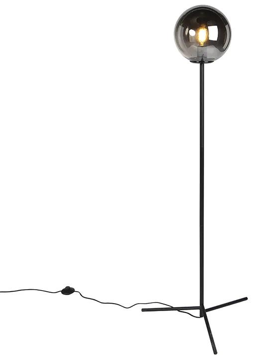 Stojaca lampa v štýle art deco čierna s dymovým sklom - Pallon
