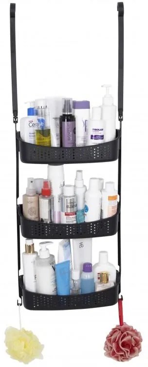 Erga Wiki, kúpeľňový kôš, závesný organizér 31x88 cm s prísavkami, 3-radový, čierna matná, ERG-YKA-CH.WIKI-3-BLK