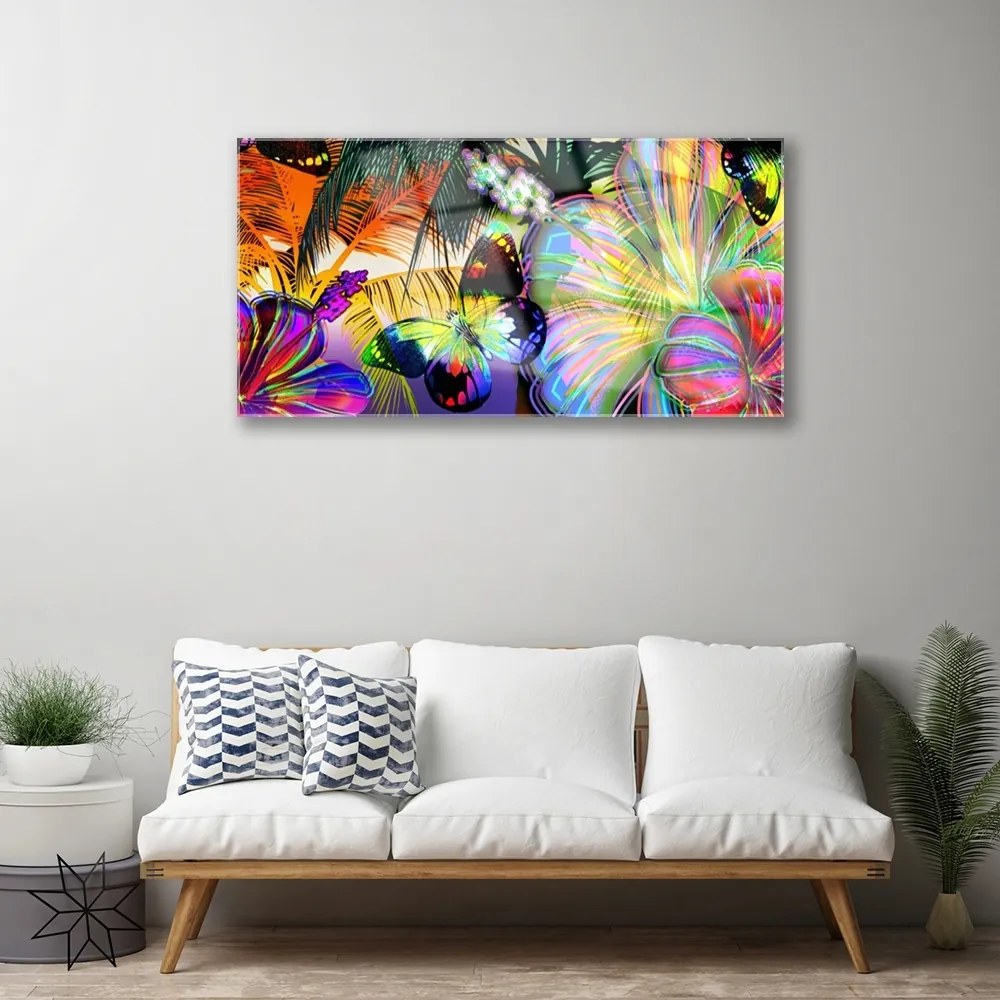 Skleneny obraz Abstrakcie motýle pierka 100x50 cm