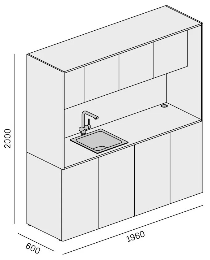 PLAN Kuchynka NIKA s drezom a batériou 1963 x 600 x 2000 mm, oranžová, ľavé