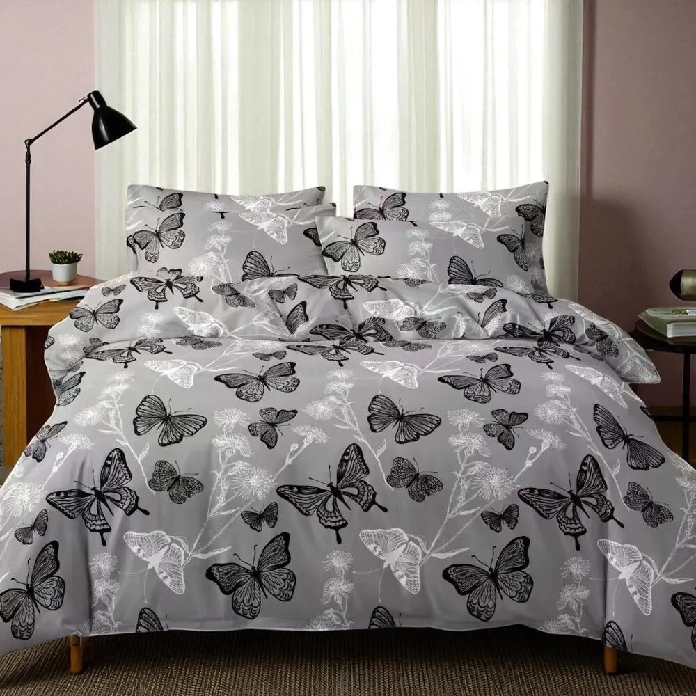Obliečky OPRAH GREY BUTTERFLIES 7-dielna sada 140x200 cm