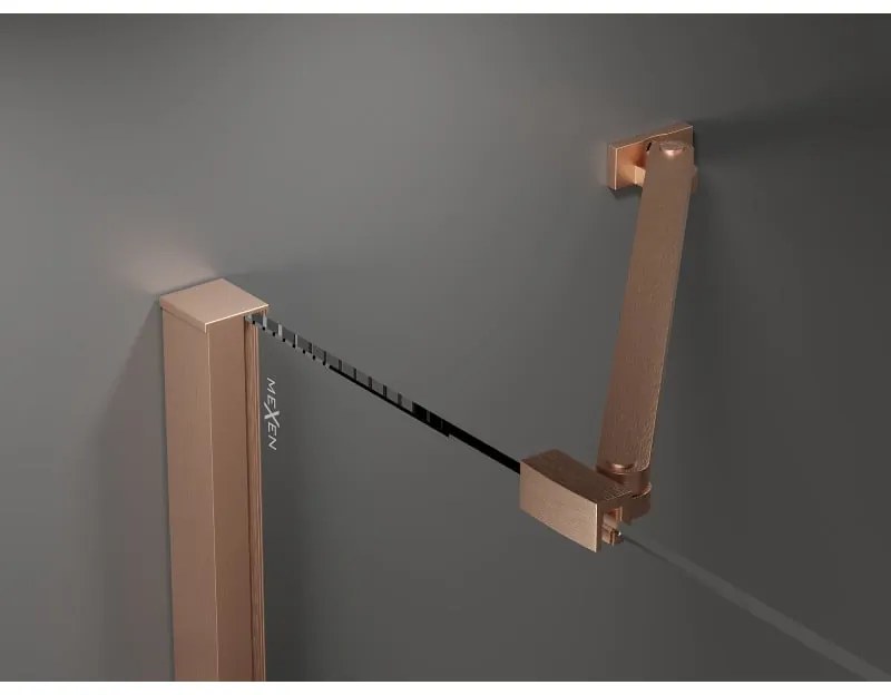 Mexen Velar Duo, sprchový kút s posuvnými dverami 80(dvere) x 80(dvere) cm, 8mm číre sklo, medená matná profil, 871-080-080-02-65