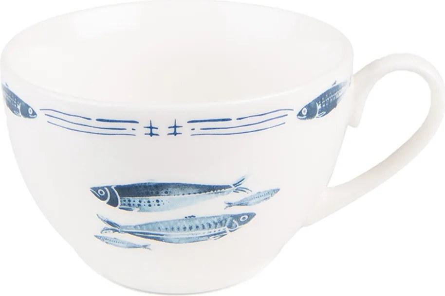 Porcelánová šálka s tanierikom s rybkami Fish Blue - 12*6*6 cm / Ø 15*2 cm / 250 ml