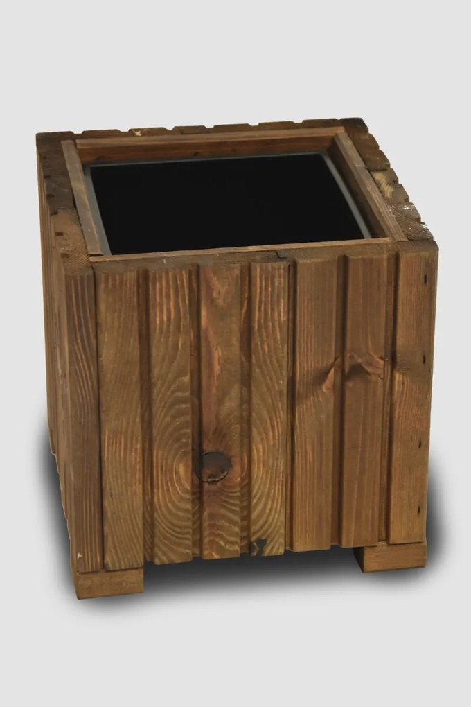Hranatá Drevený truhlík s plastovou vložkou - hnedá, 25x25x25