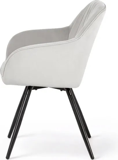 Sada štyroch otočných jedálenských stoličiek TURNO zamatové, sivé / čierne nohy (4 ks)