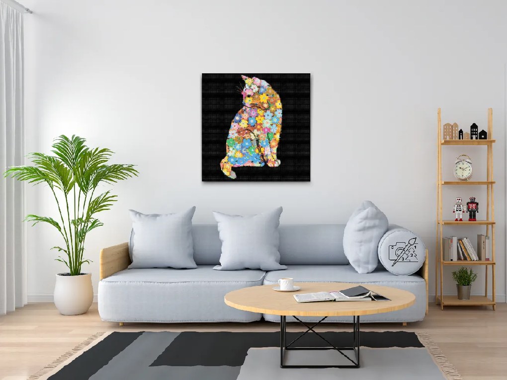 Gario Diamantové maľovanie Kvetinová mačka Rozmery: 50 x 50 cm, Rámovanie: S vnútorným rámom, Diamanty: Okrúhle