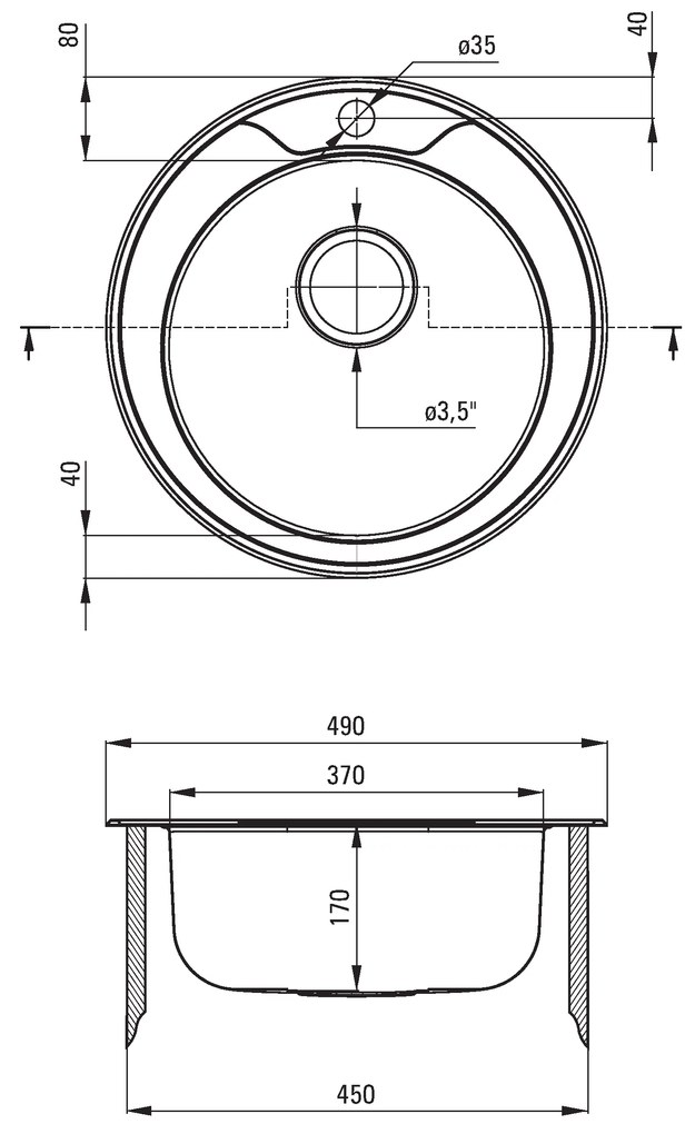 Deante Twist, nerezový drez na dosku 1-komorový B/O 490x170 3,5" + sifón, vzor satyna s golierom, ZHC_0803