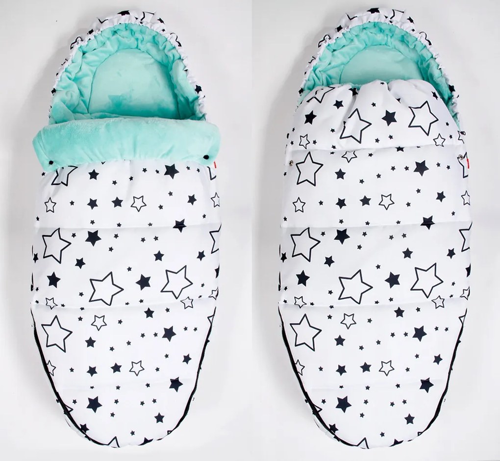 Fusak do kočíka TheBaby - HVIEZDIČKY - biely/mätový