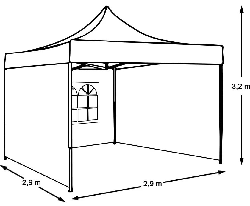 Záhradný pavilón- biely+bočné steny+prenosná taška-2,9x2,9 m