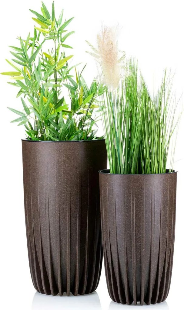 PLASTOVÝ KVETINÁČ STRIPPED ECO SADA 2KS 42X25 CM+ 51X30 CM TMAVOHNEDÁ