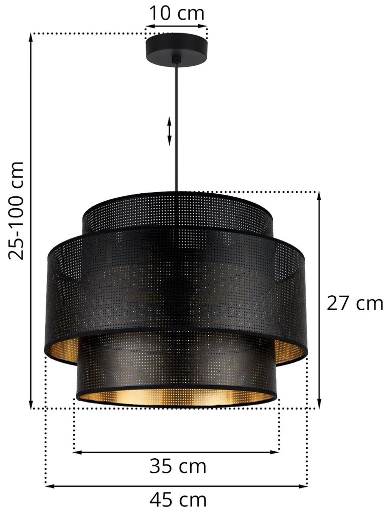 Závesné svietidlo Asti, 1x čierne PVC tienidlo, (fi 45cm), g