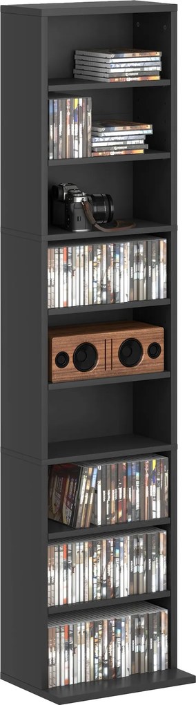 HOMCOM Knižnica s 9 policami na 260 CD s moderným dizajnom, CD regál z drevotriesky, 33x24x140 cm, čierna | Aosom