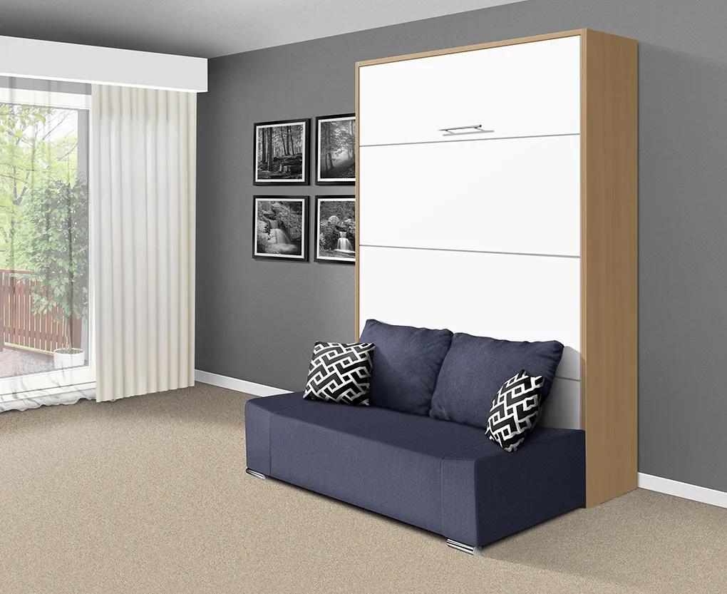 Nabytekmorava Sklápacia posteľ s pohovkou VS 21058P 200x180 farba pohovky: Modrá, Typ farebného prevedenia: Dub sonoma svetlý / dvere biele
