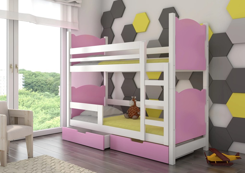 Detská poschodová posteľ Marika, biela / ružová + matrace ZADARMO!