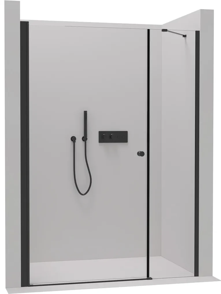 Cerano Antelo, 1-krídlové sprchové dvere s pevnou časťou 100(dvere) x 50(stena) x 190 cm, 6mm číre sklo, čierny profil, CER-CER-435824