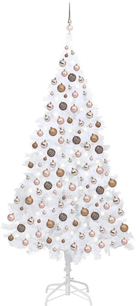 Umelý vianočný stromček s LED a súpravou gulí biely 210 PVC cm 3077628