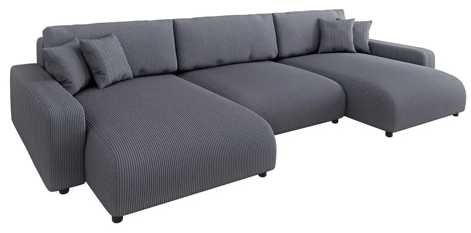 Tmavosivá menčestrová rozkladacia/s úložným priestorom rohová pohovka Sara – Ropez