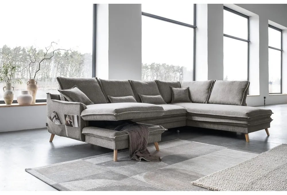 Sivá rozkladacia rohová pohovka (pravý roh/do tvaru "U") Charming Charlie – Miuform