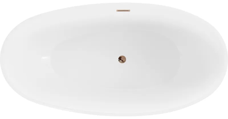 Mexen Bilbao, voľne stojaca vaňa 180 x 90 cm, biela-čierna, ružové zlato prepad, 51311809075-60
