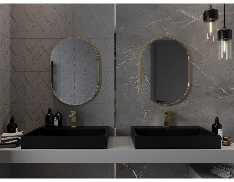 Mexen Loft, oválne kúpeľňové zrkadlo 70 x 50 cm, farba rámu zlatá lesklá, 9851-070-050-000-50