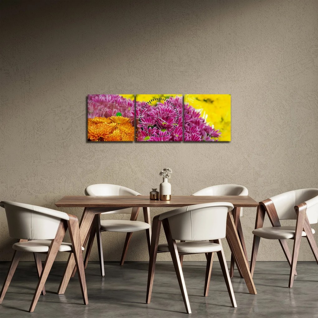 Obraz ružového kvetu (s hodinami) (90x30 cm)