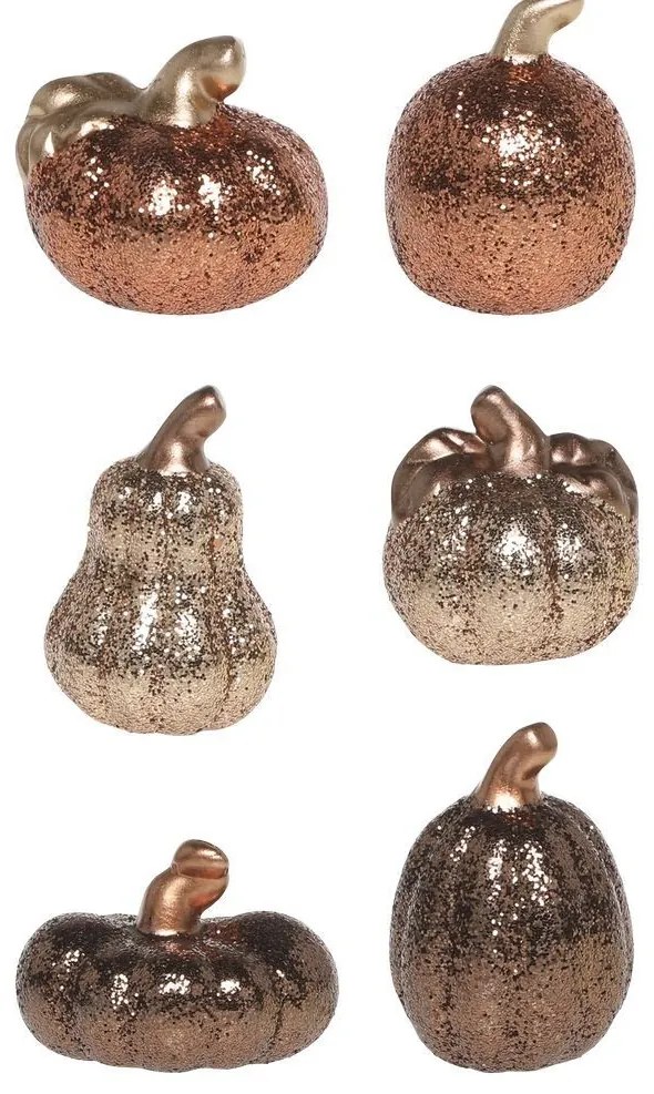 Set 6ks keramická dekorácia tekvice s trblietkami Pumpkin - Ø 5*7 cm