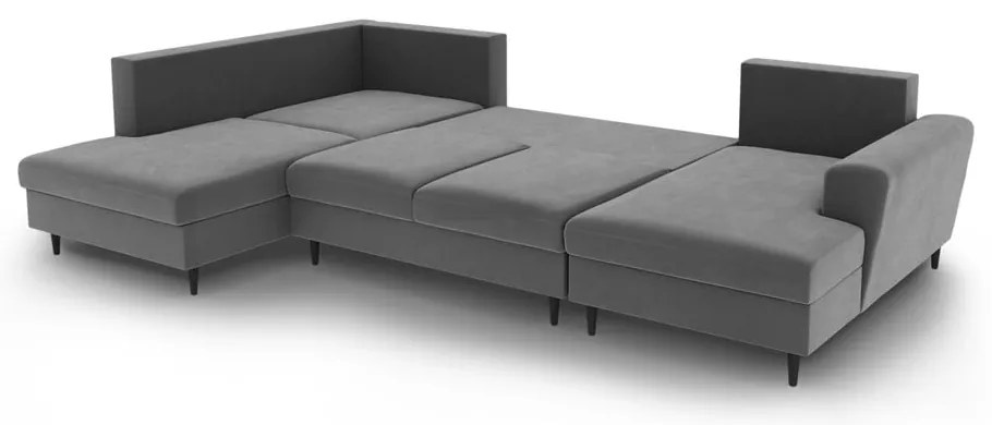 Svetlosivá zamatová rozkladacia/s úložným priestorom rohová pohovka (ľavý roh/do "U") Kyoto – Cosmopolitan Design