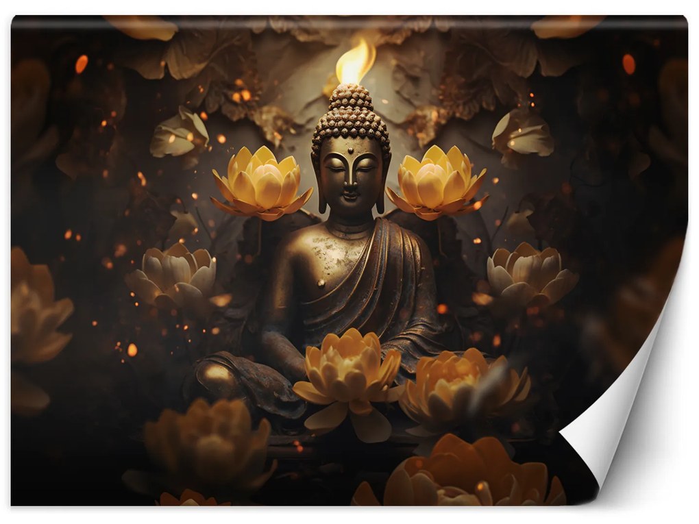 Gario Fototapeta Zlatý Budha a lotosové kvety Materiál: Vliesová, Rozmery: 450 x 315 cm