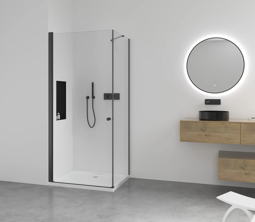 Cerano Antelo, 1-krídlový sprchovací kút 100(dvere) x 40(stena) x 190 cm, 6mm číre sklo, čierny profil, CER-CER-477245