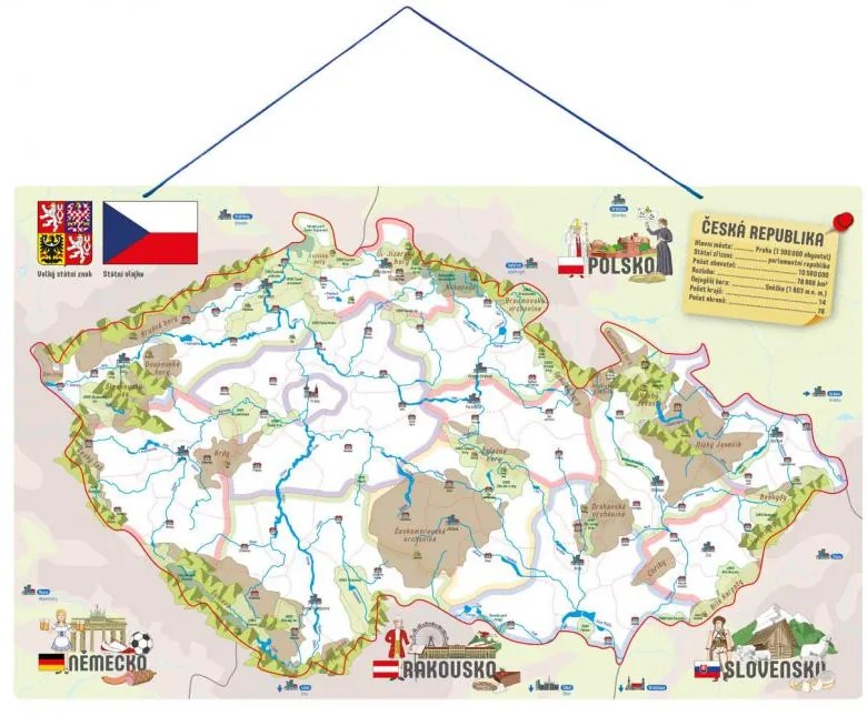 Magnetická mapa ČR s obrázkami a spoločenská hra, 3 v 1