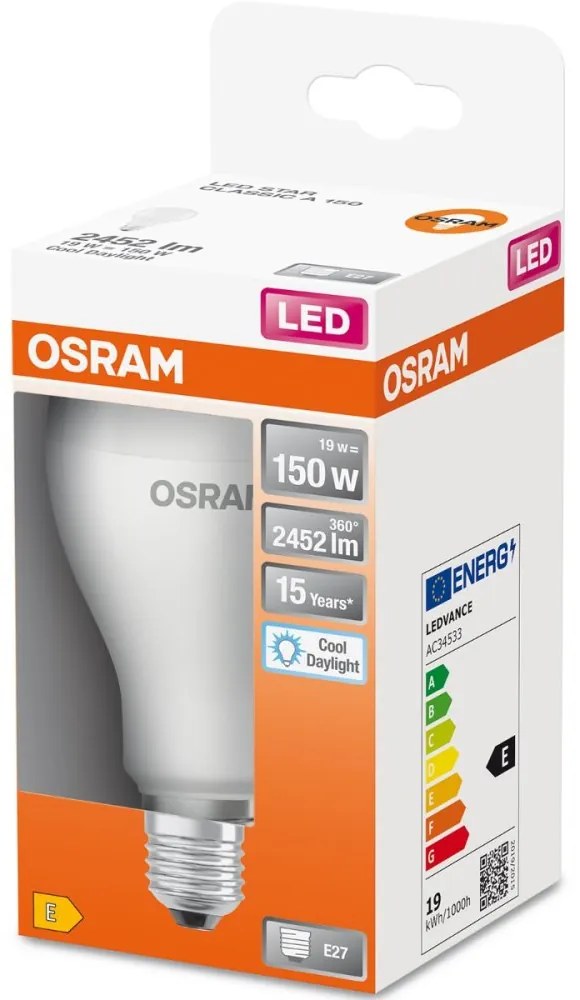 LED žiarovka E27 A60 19W = 150W 2452lm 6500K Cold 200° OSRAM Star