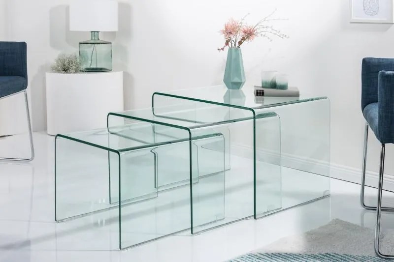 IIG -  Dizajnová sada 3 sklenených konferenčných stolíkov FANTOME 60 cm transparentná
