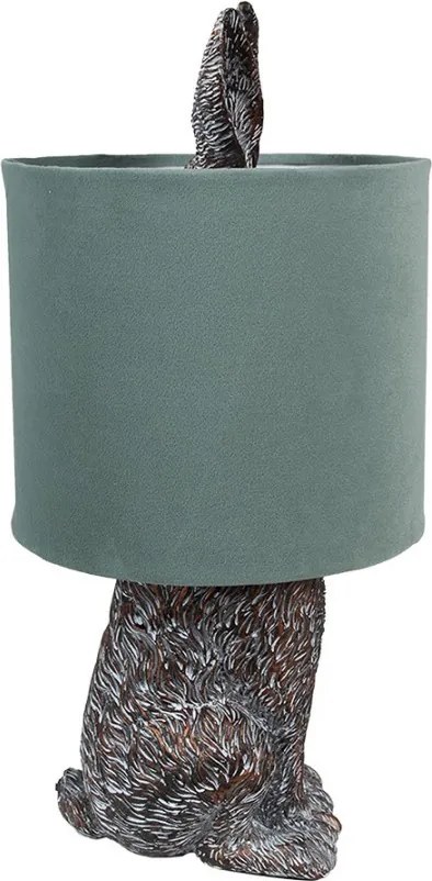 Šedá stolná lampa králik so zeleným tienidlom Rabbi - Ø 20*43 cm