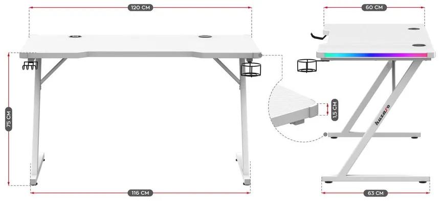 Huzaro Herný stôl Hero 2.5 s LED osvetlením - bílá