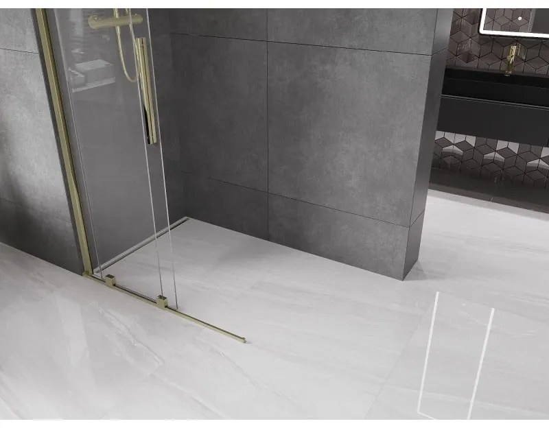 Mexen Velar, posuvné dvere do otvoru typ Walk-In 75 cm, 8mm číre sklo, zlatá lesklá, 871-075-000-03-50